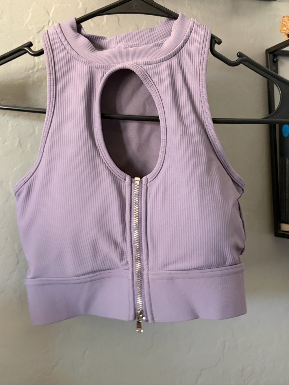 Front-Zip Lavender Ribbed Sports Bra